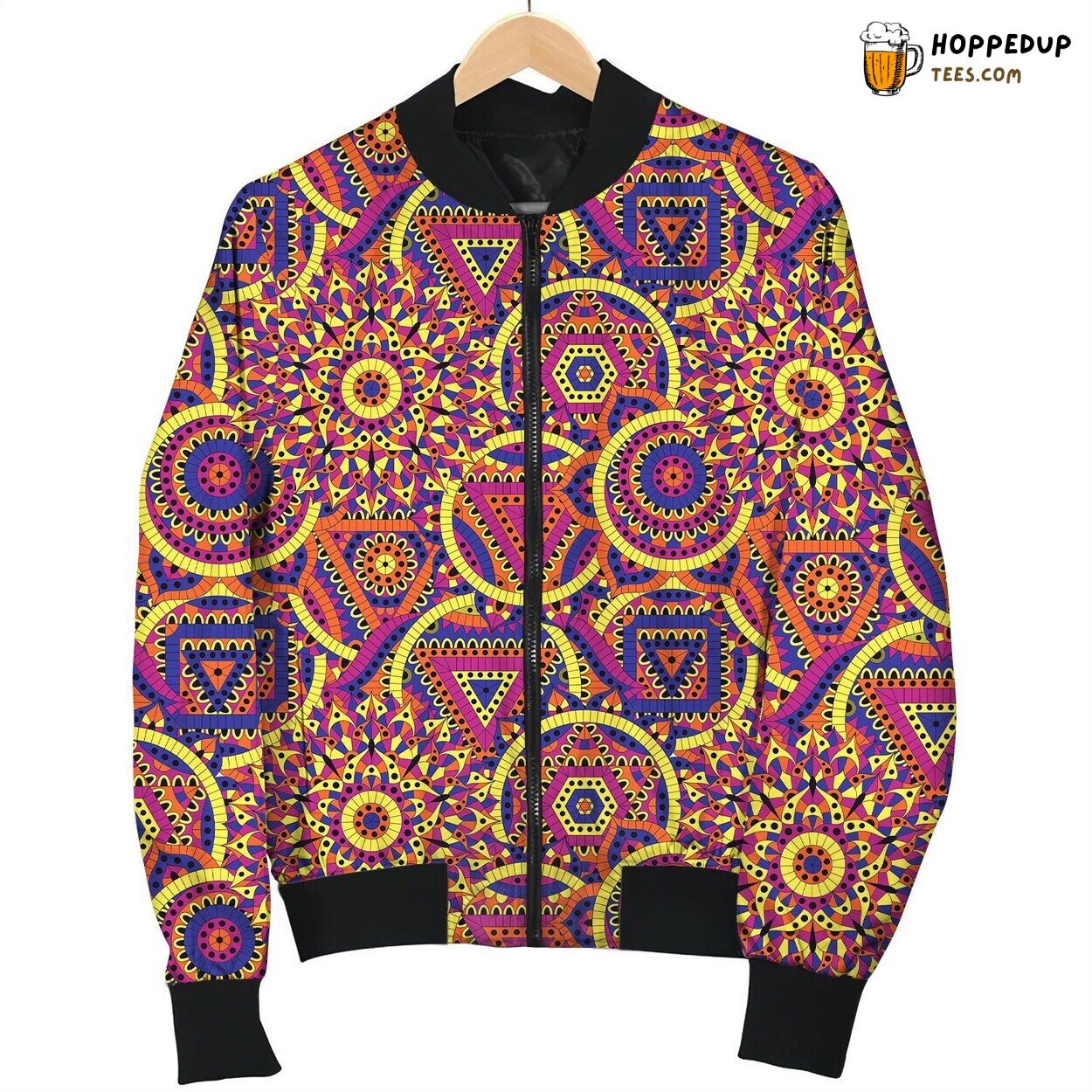 Chakra Flower Pattern Bomber Jacket