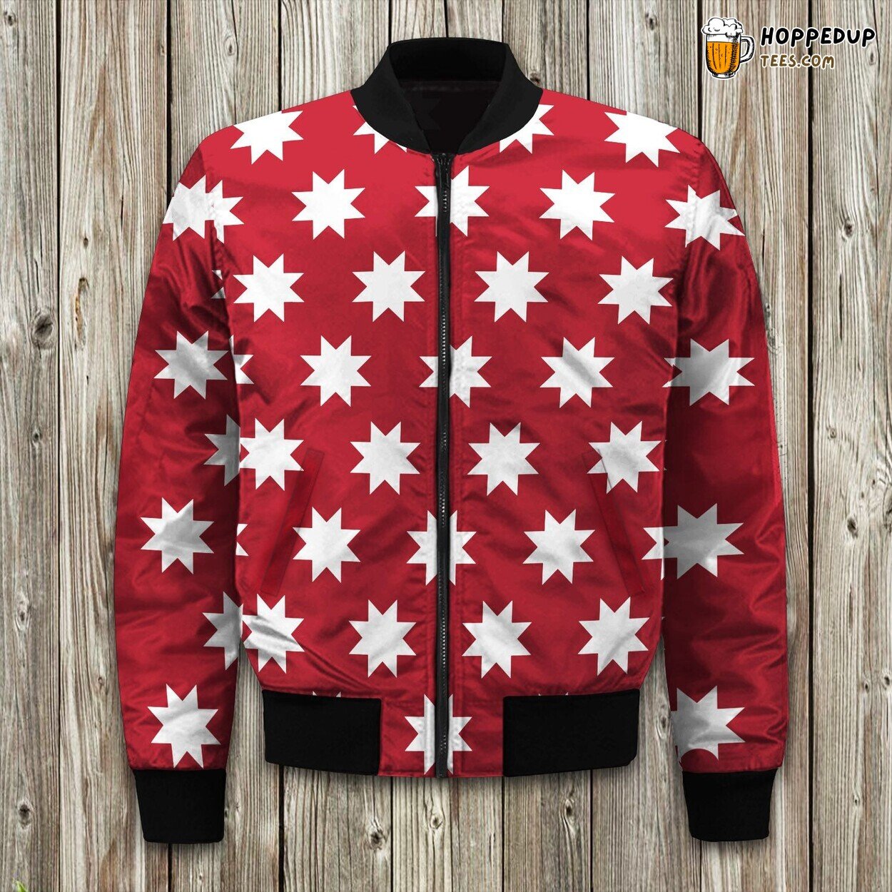 Chambray Star Patchwork Bomber Winter Jacket Unique Collection Style