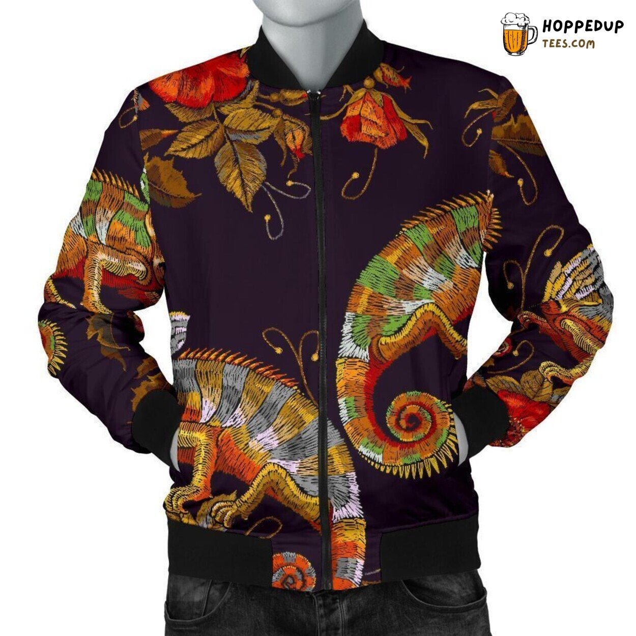 Chameleon Color Changing Animal Men’s Bomber Jacket Unique Pattern Design