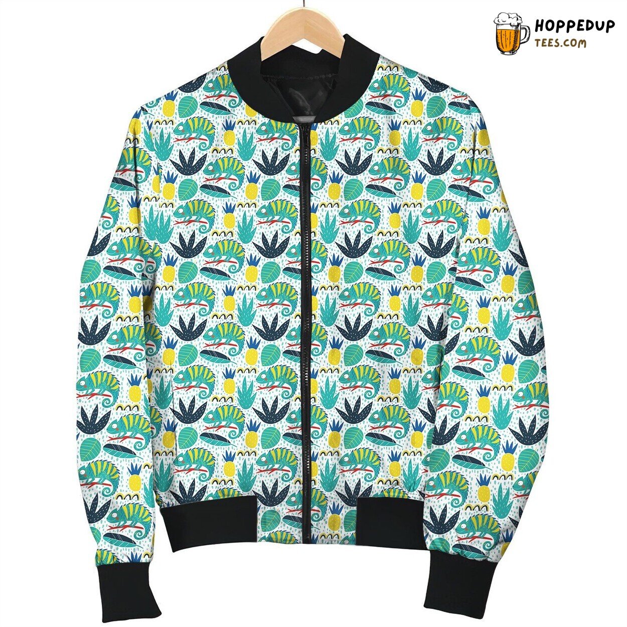 Chameleon Green Pineapple Bomber Jacket