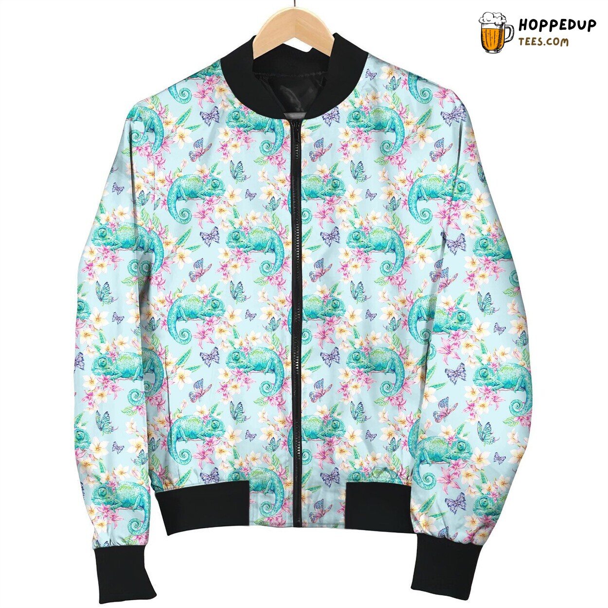 Chameleon Hiding Behind Leaves Bomber Jacket