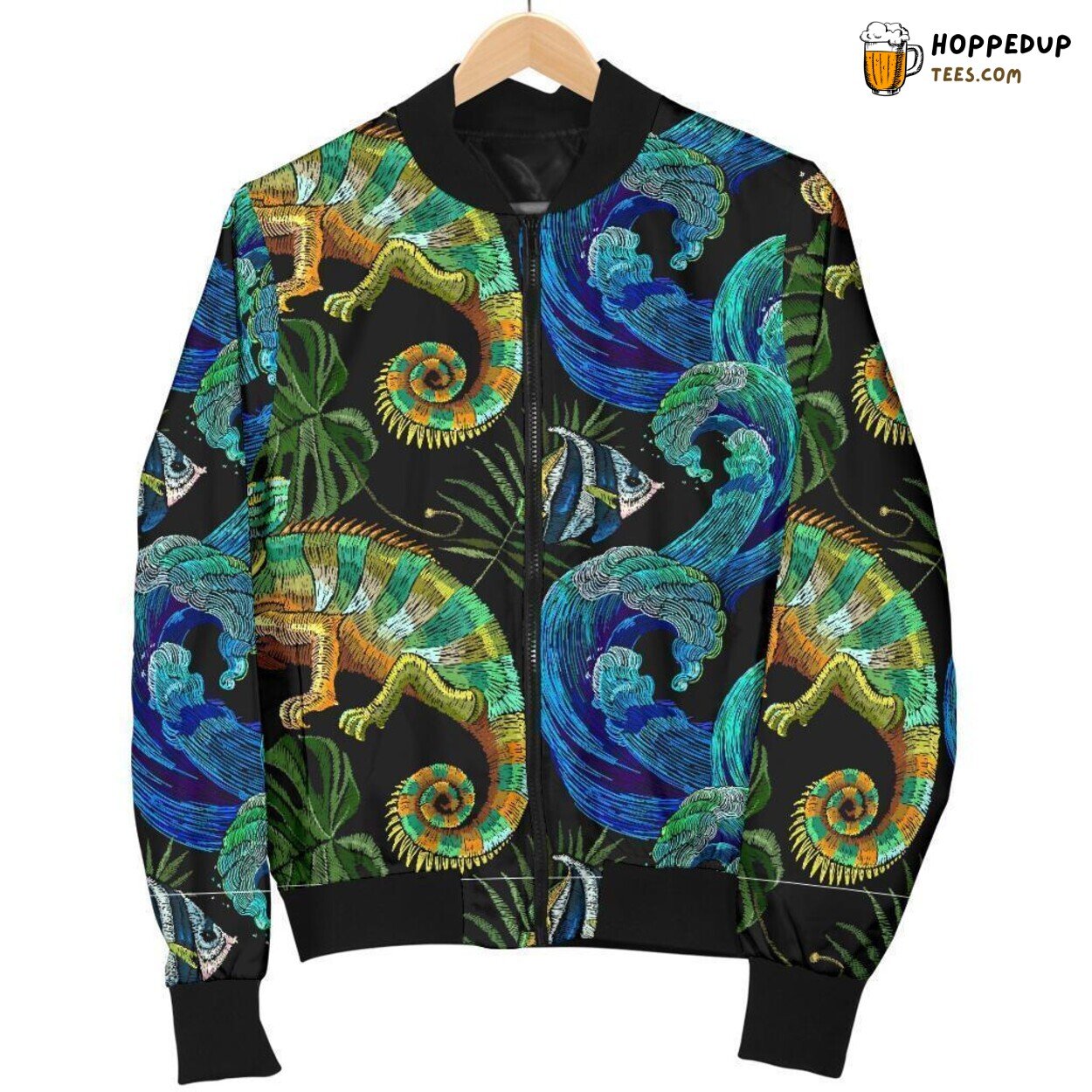 Chameleon Reptile Design Men’s Bomber Jacket Color Changing Nature Fashion Look