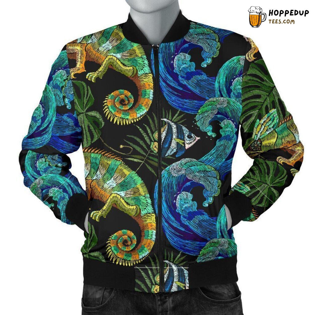 Chameleon Reptile Design Men’s Bomber Jacket Color Changing Nature Fashion Look