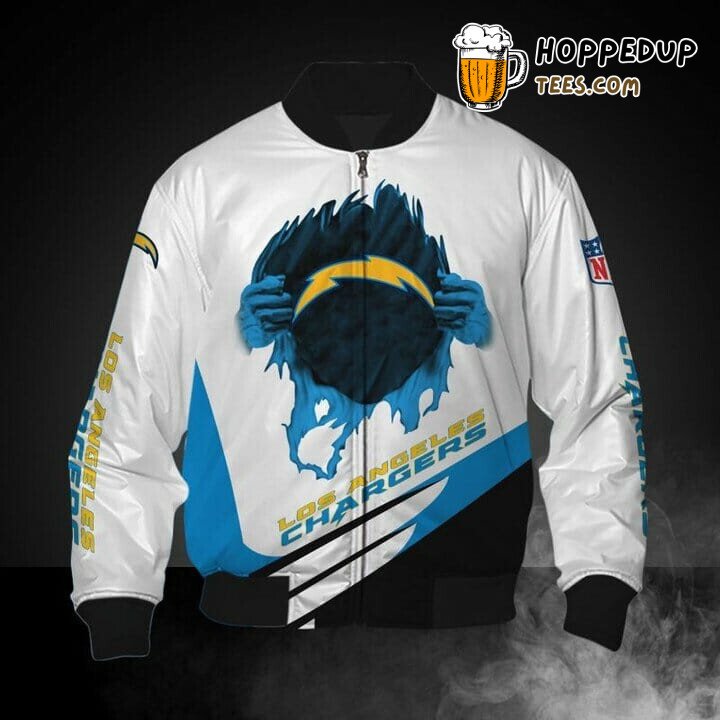 Chargers NFL Los Angeles Bomber Jacket in White and Blue Tint
