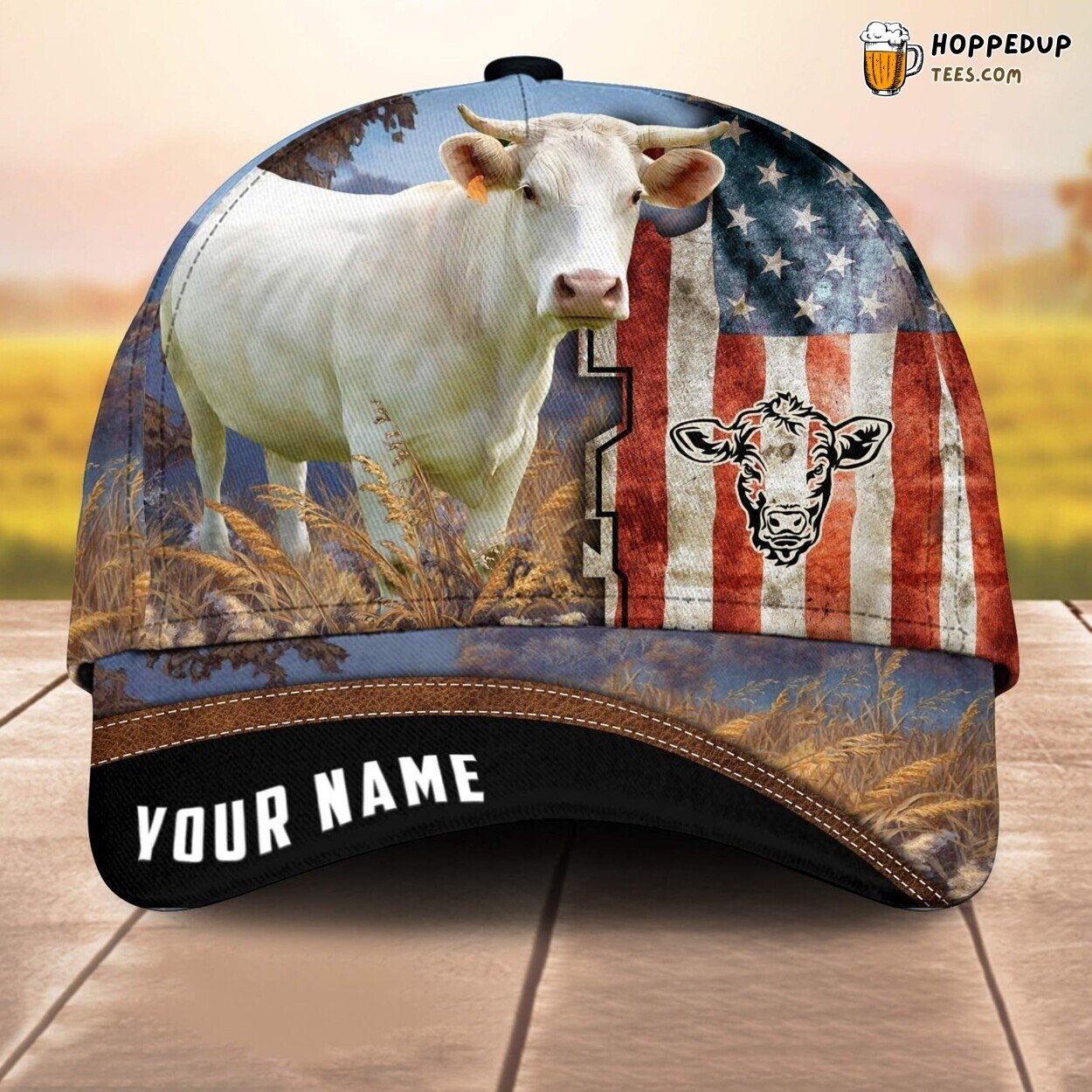 Charolais 3D Cap Printed Baseball Farm Lovers Leather Pattern Animal