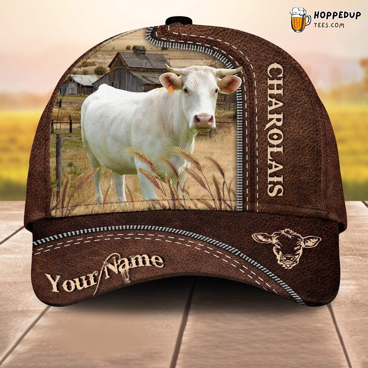 Charolais Leather Pattern 3D Customized Baseball Cap Farm Lovers Animal Print