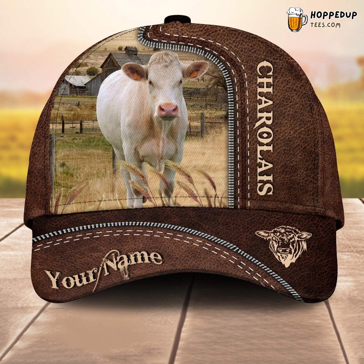 Charolais No Horn 3D Leather Pattern Custom Cap Baseball Farm Lovers