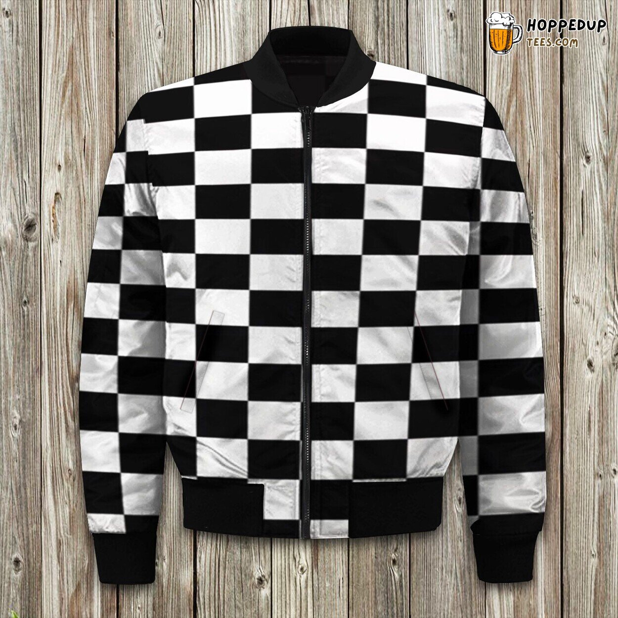 Checkerboard Design Winter Bomber Jacket Maximum Warmth Padded Luxury