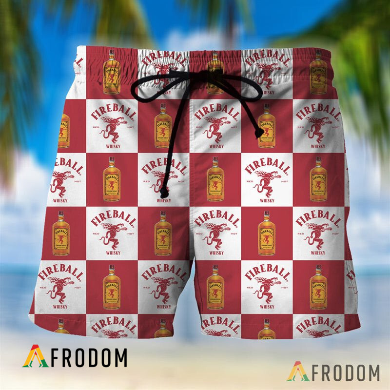 Checkerboard Fireball Whisky Hawaiian Shorts HU Checkerboard Fireball Whisky Hawaiian Shorts HU