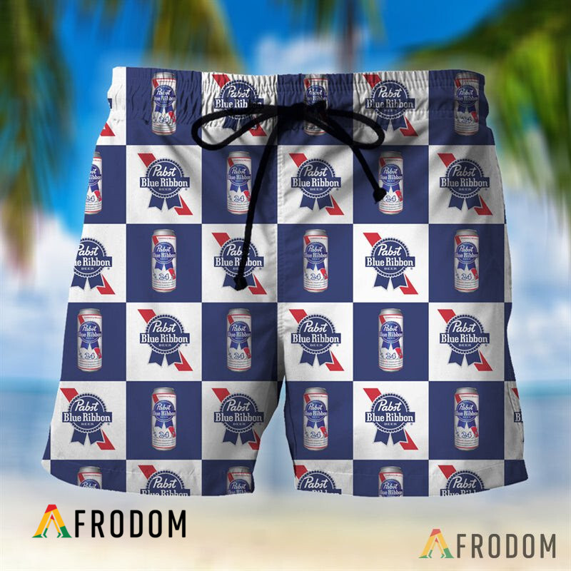 Checkerboard Pabst Blue Ribbon Hawaiian Shorts PBR Swim Trunks HU