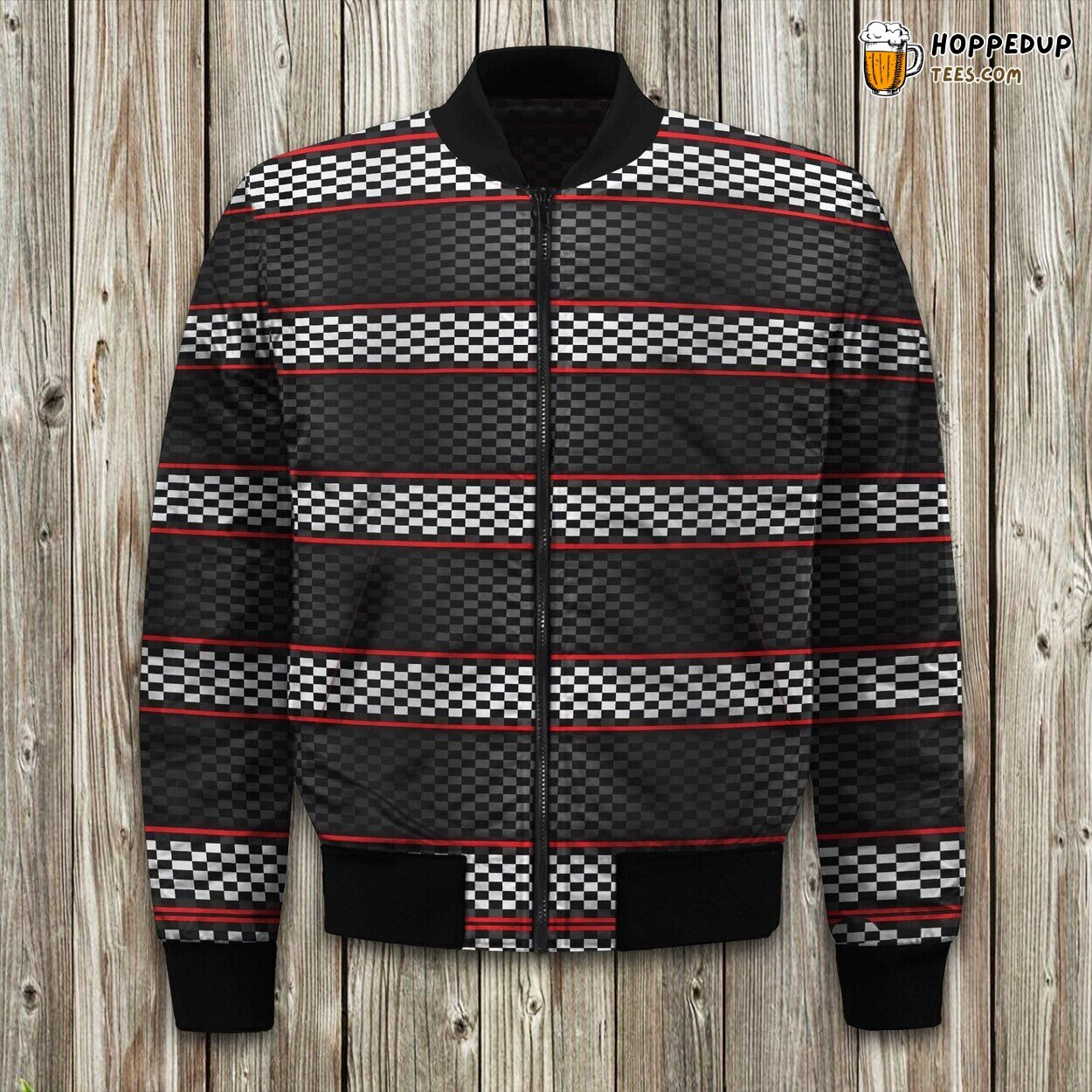 Checkered Flag Red Line Style Area Bomber Jacket