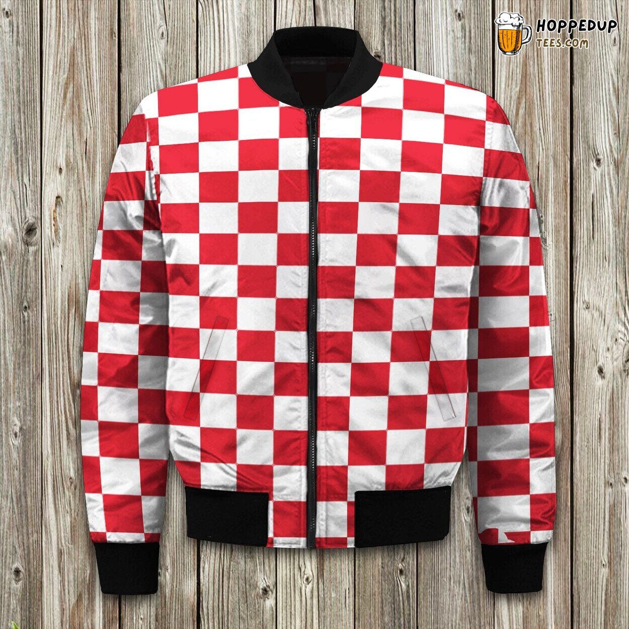 Checkered Red Pattern Print Design Area Bomber Jacket