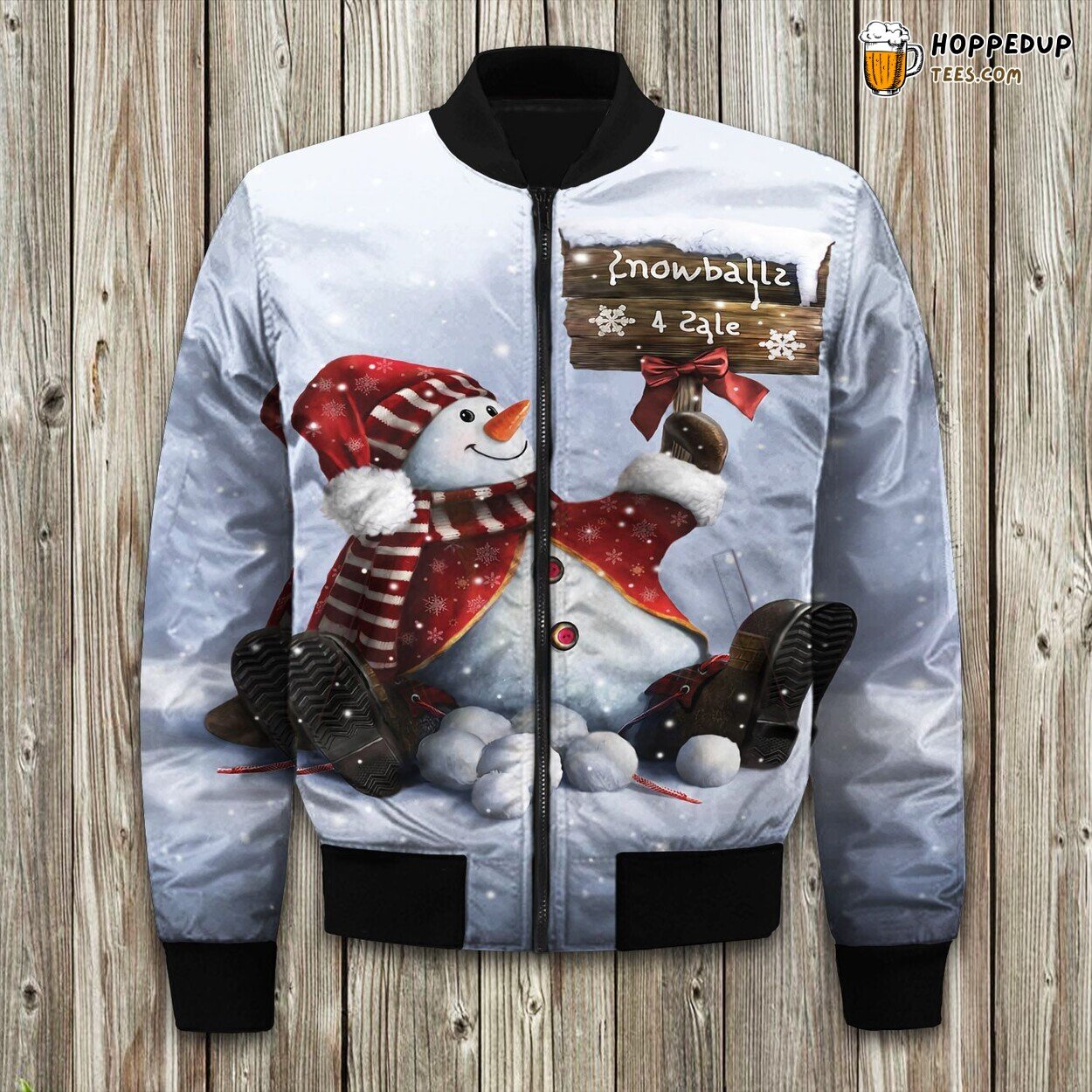 Cheerful Snowman Graphic Winter Bomber Jacket Tailored Warm Stylish