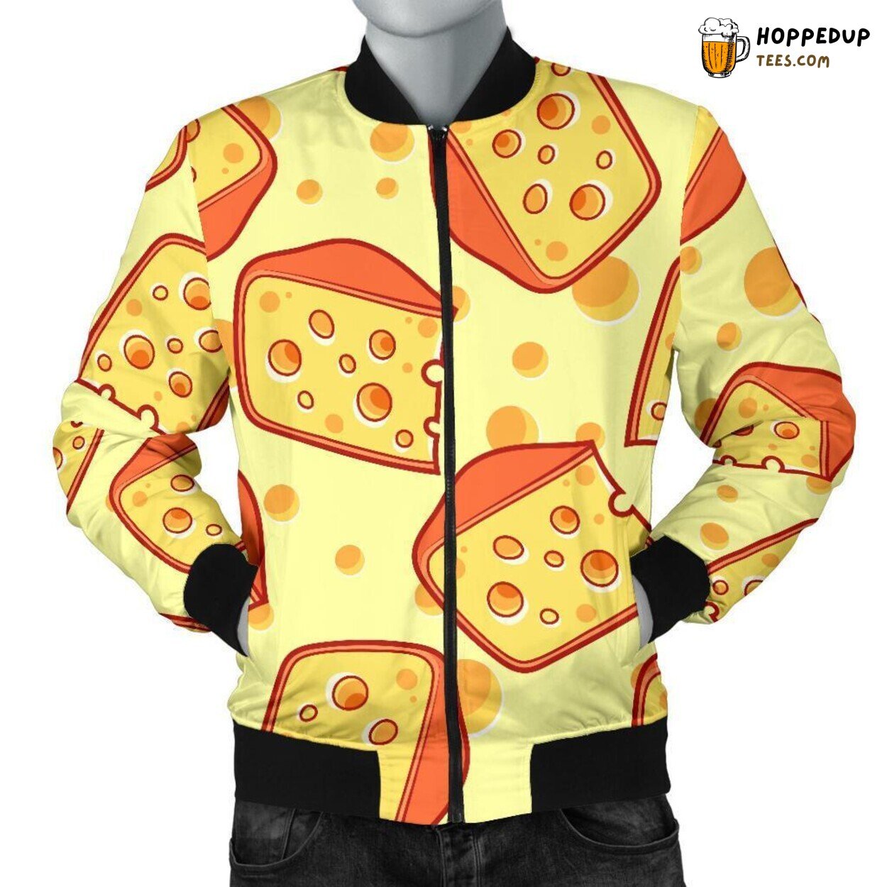 Cheesy Delight Essence Men’s Bomber Jacket Unique Pattern Design Display
