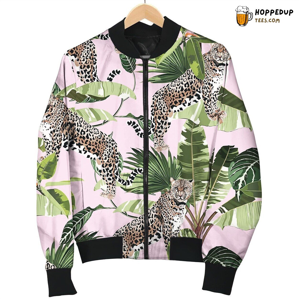 Cheetah And Leopards Palm Leaves Tropical Bomber Jacket