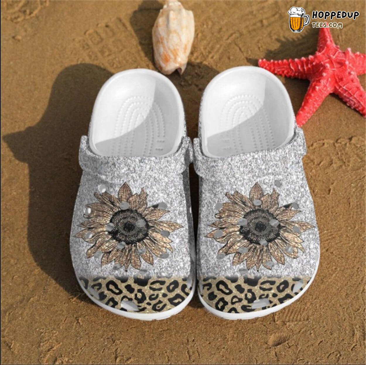 Cheetah Flower Bling Bling Rubber Comfortable Unique Design Clogs