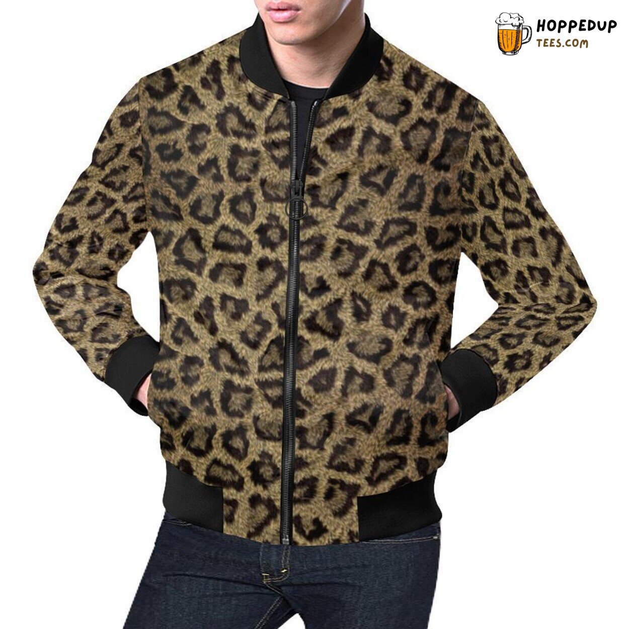 Cheetah Leopard Intricate Pattern Print Men’s Bomber Jacket Designer Look Cheetah Leopard Intricate Pattern Print Men’s Bomber Jacket Designer Look