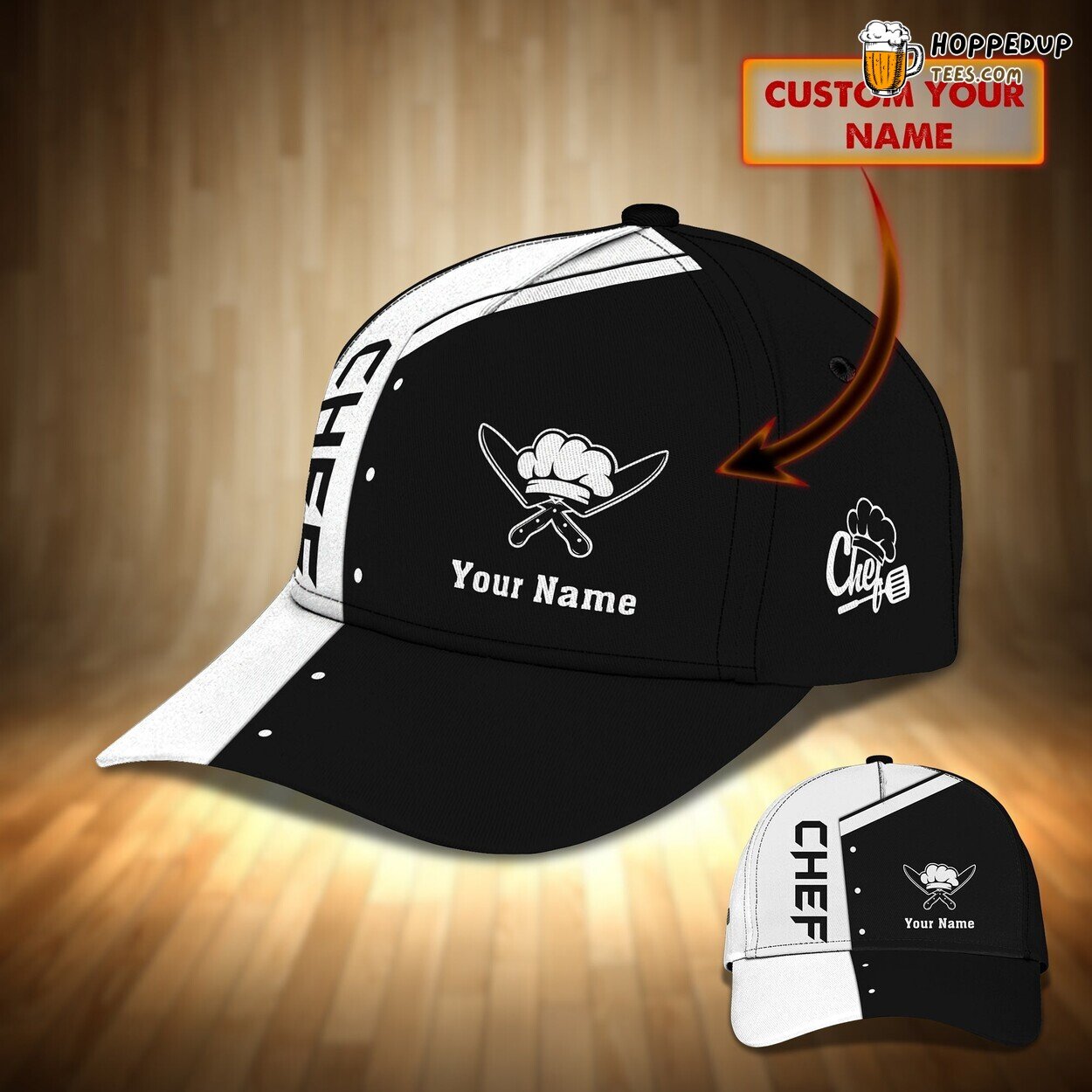 Chef Cook Black White Design Classic 3D Cap Personalized Name Premium Edition
