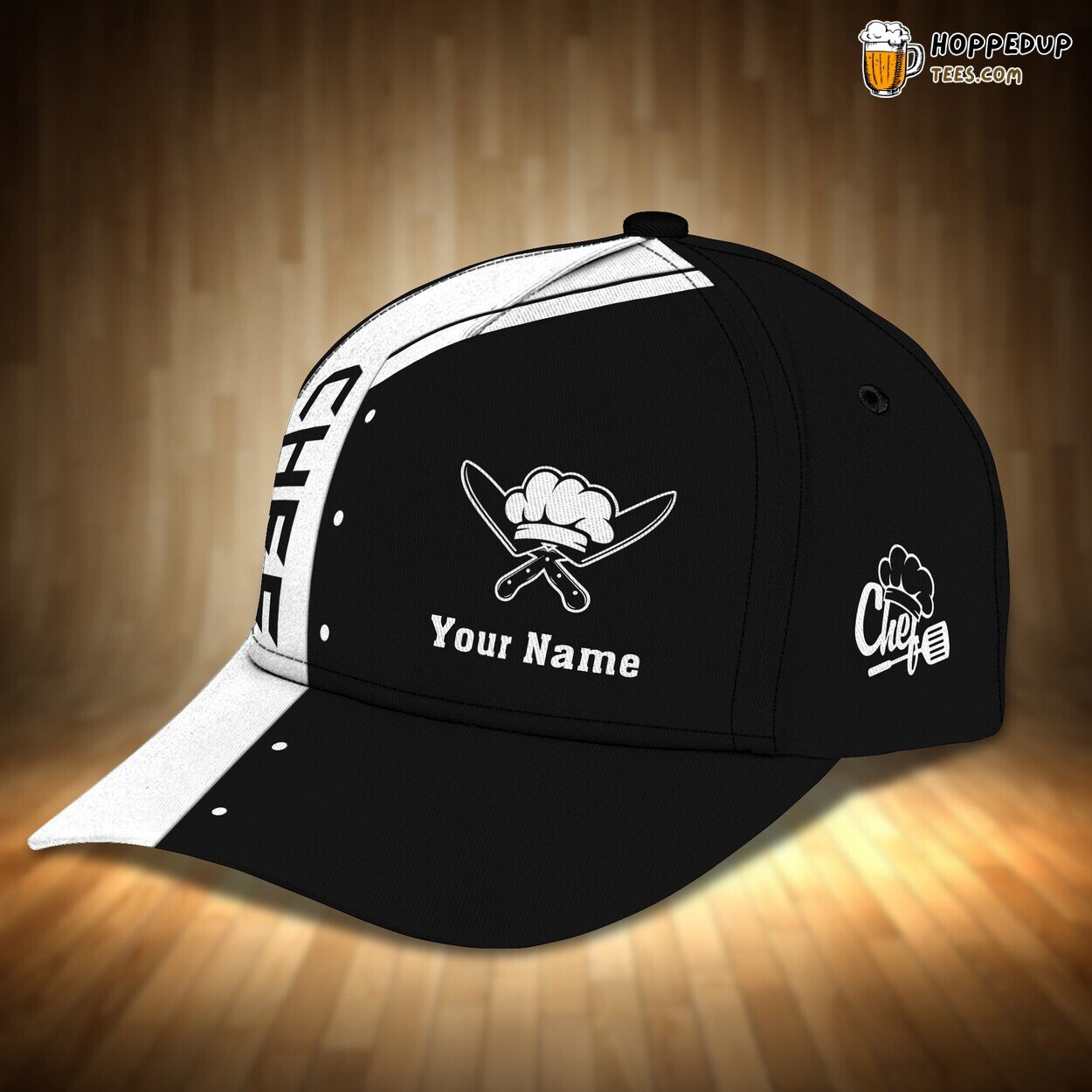 Chef Cook Black White Design Classic 3D Cap Personalized Name Premium Edition