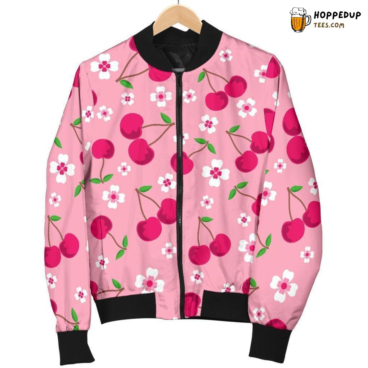 Cherry Amidst Florals Men’s Bomber Jacket Unique Pattern Design Art Essence