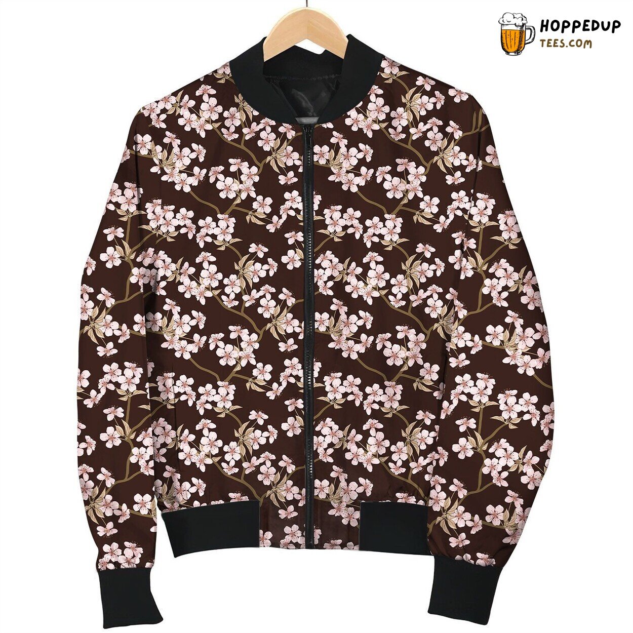 Cherry Blossom Brown Background Bomber Jacket