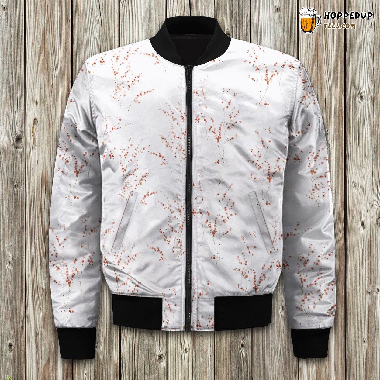 Cherry Blossom Motif Winter Bomber Jacket Elegant Padded Warmth Ensured