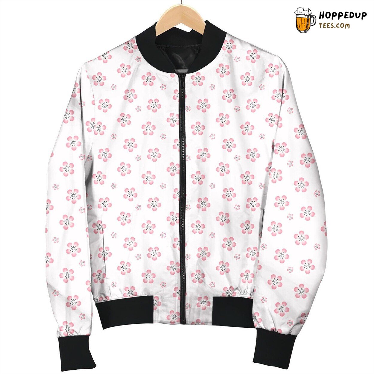 Cherry Blossom Pink Flower White Bomber Jacket