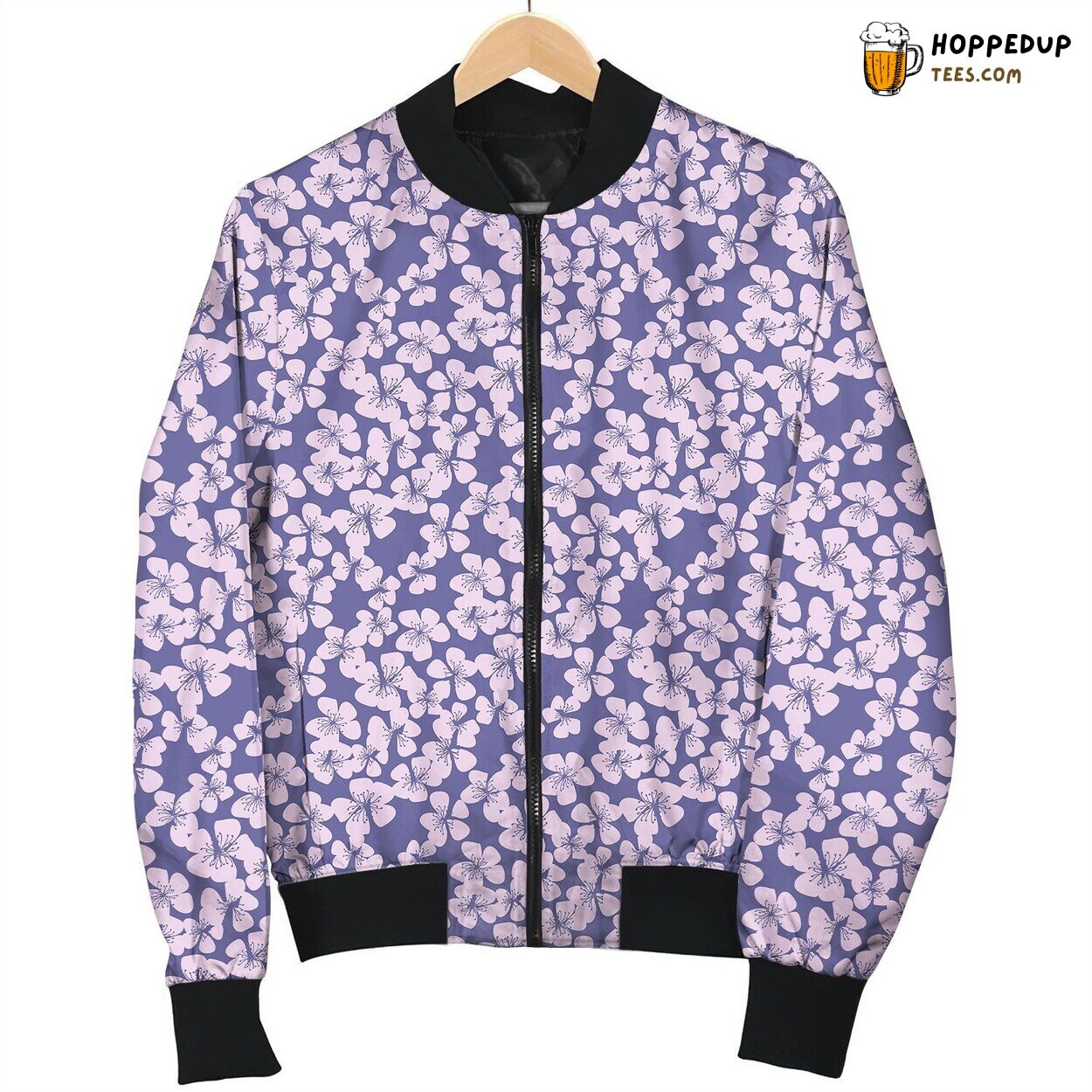 Cherry Blossom Purple Background Bomber Jacket