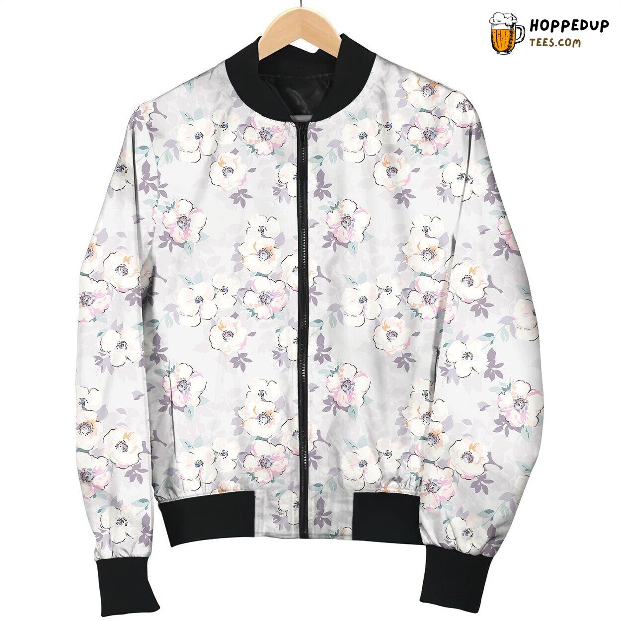 Cherry Blossom White Flower Pattern Bomber Jacket