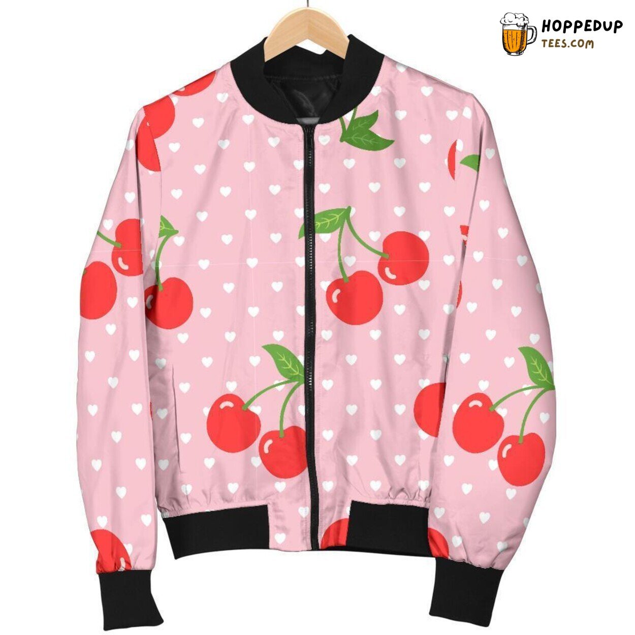 Cherry Heart Dot Delight Men’s Bomber Jacket Unique Pattern Essence Display