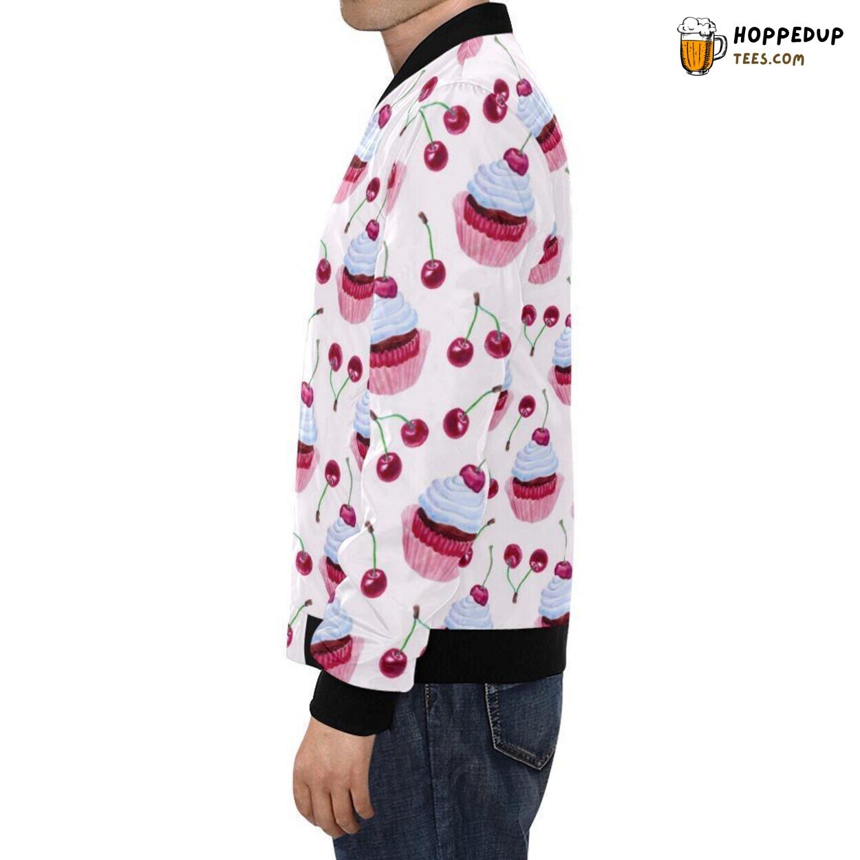Cherry Themed Cupcake Pattern Print Men’s Bomber Jacket Unique Design