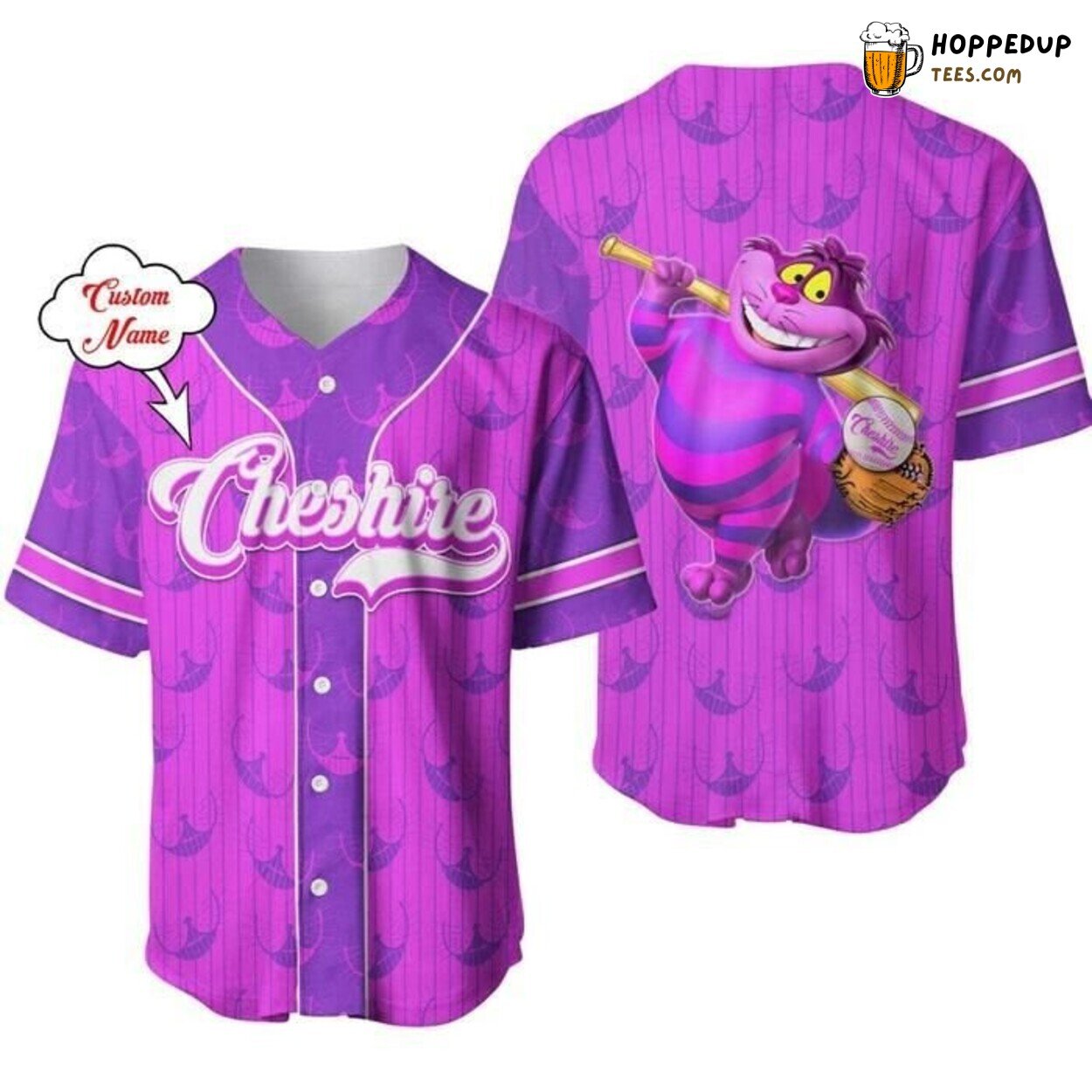 Cheshire Cat Purple White Disney Patterns Baseball Jersey