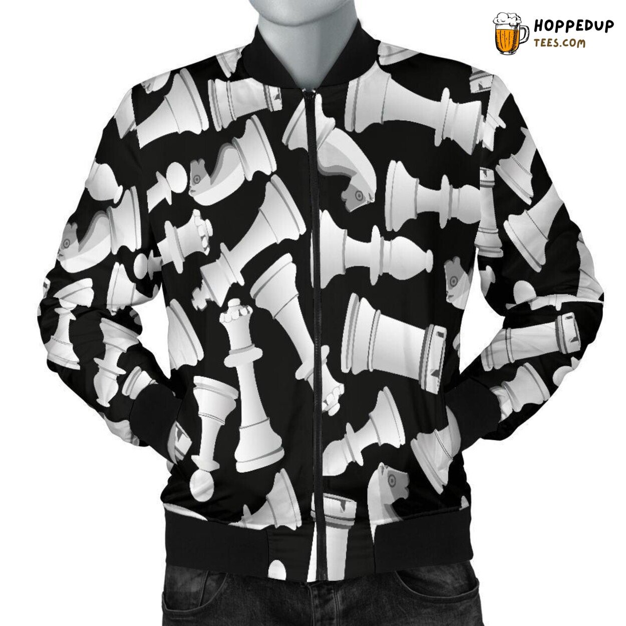 Chess Board Game Design Men’s Bomber Jacket Strategic Smart Fashion Wear Look