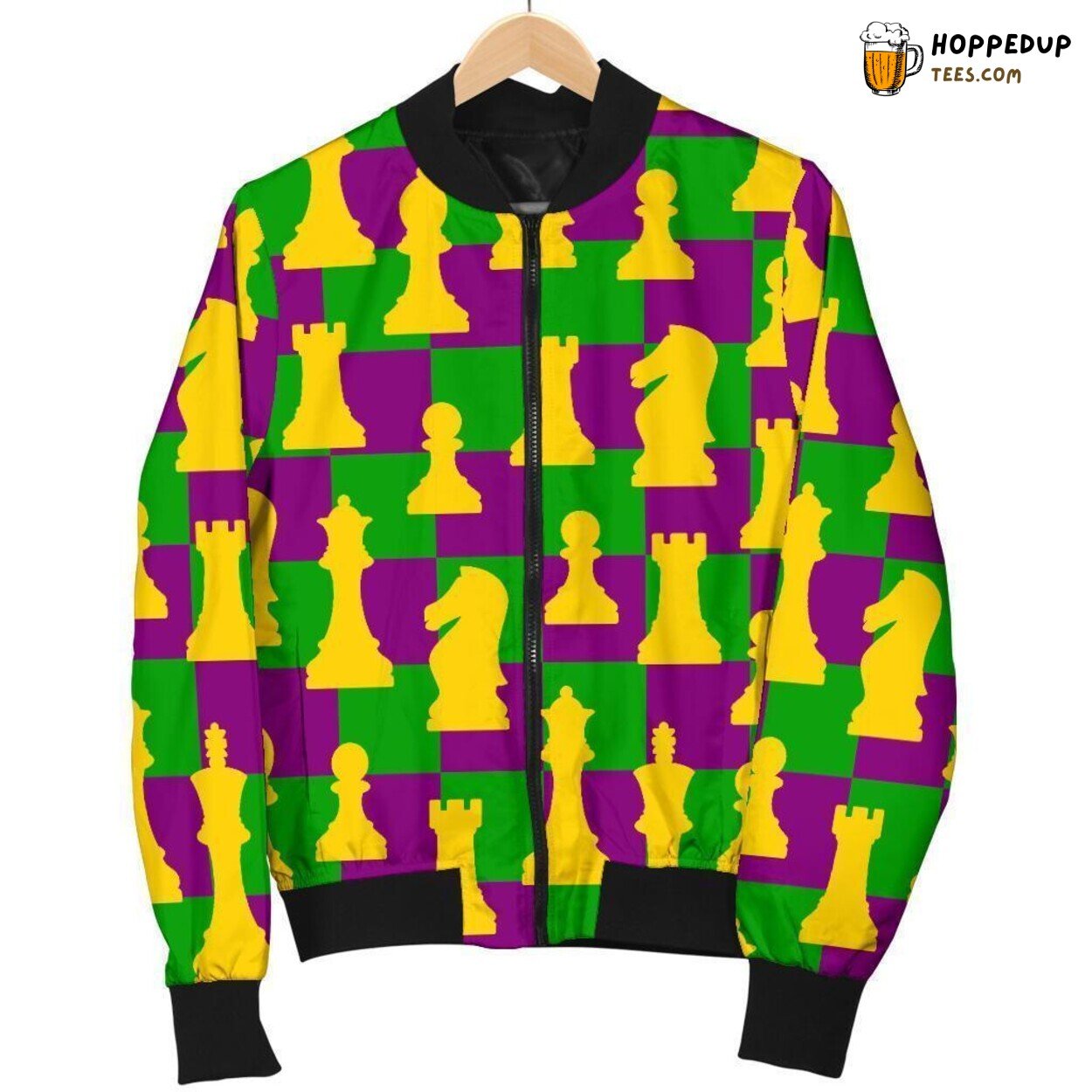 Chess in Rich Tones Men’s Bomber Jacket Unique Pattern Essence Display