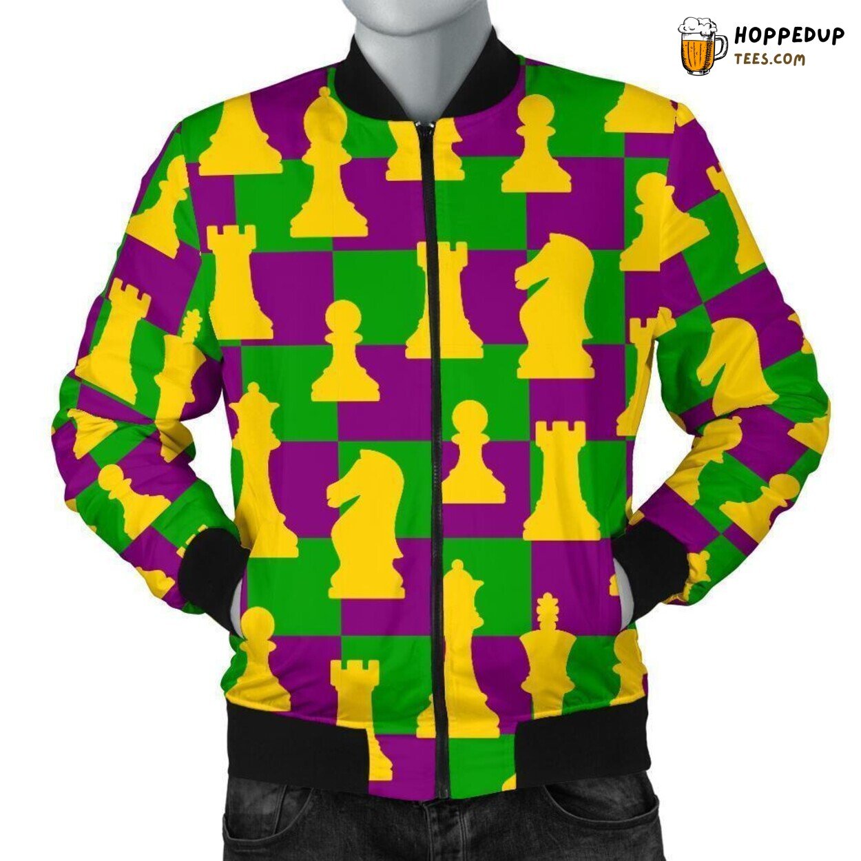 Chess in Rich Tones Men’s Bomber Jacket Unique Pattern Essence Display
