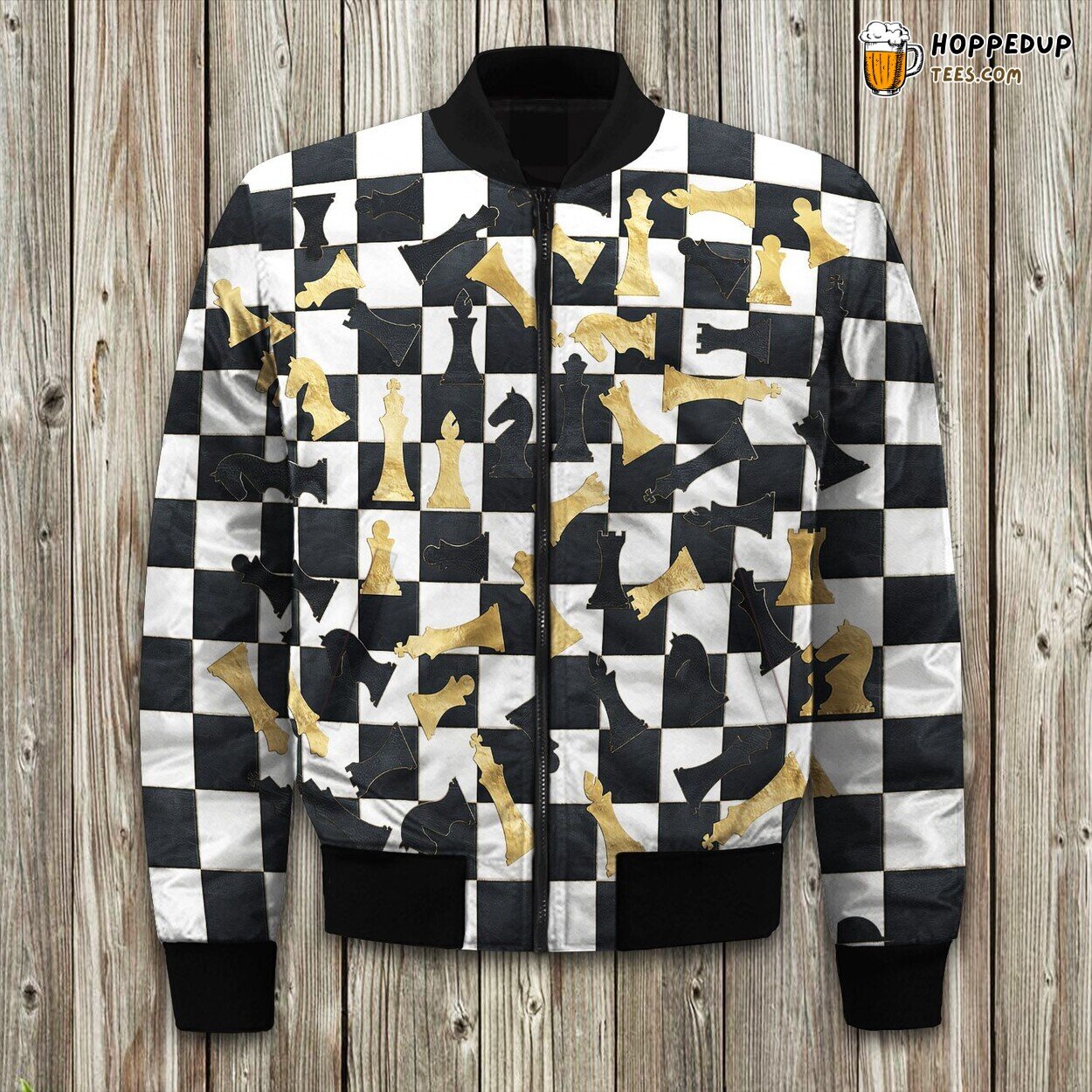 Chess Inspired Figures Winter Bomber Jacket Padded Design Quality Ensured