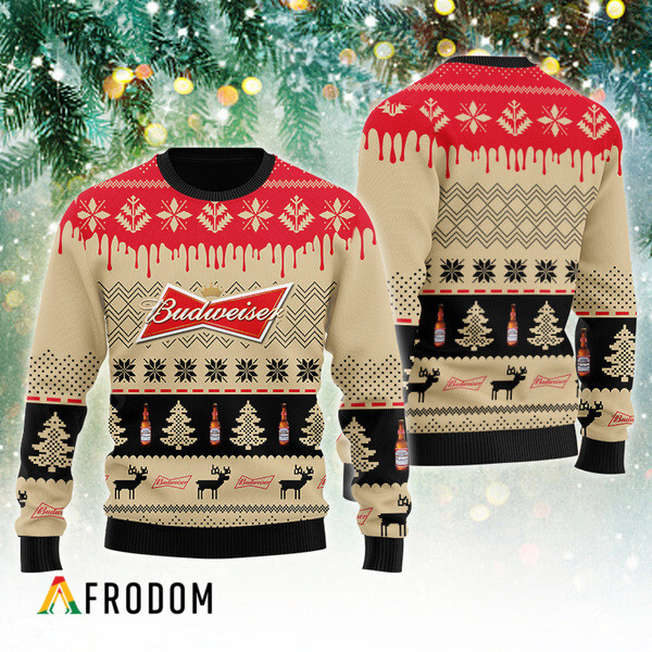 Chevron Pattern Budweiser Christmas Ugly Sweater HU