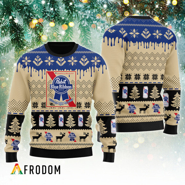 Chevron Pattern Pabst Blue Ribbon Ugly Christmas Sweater HU