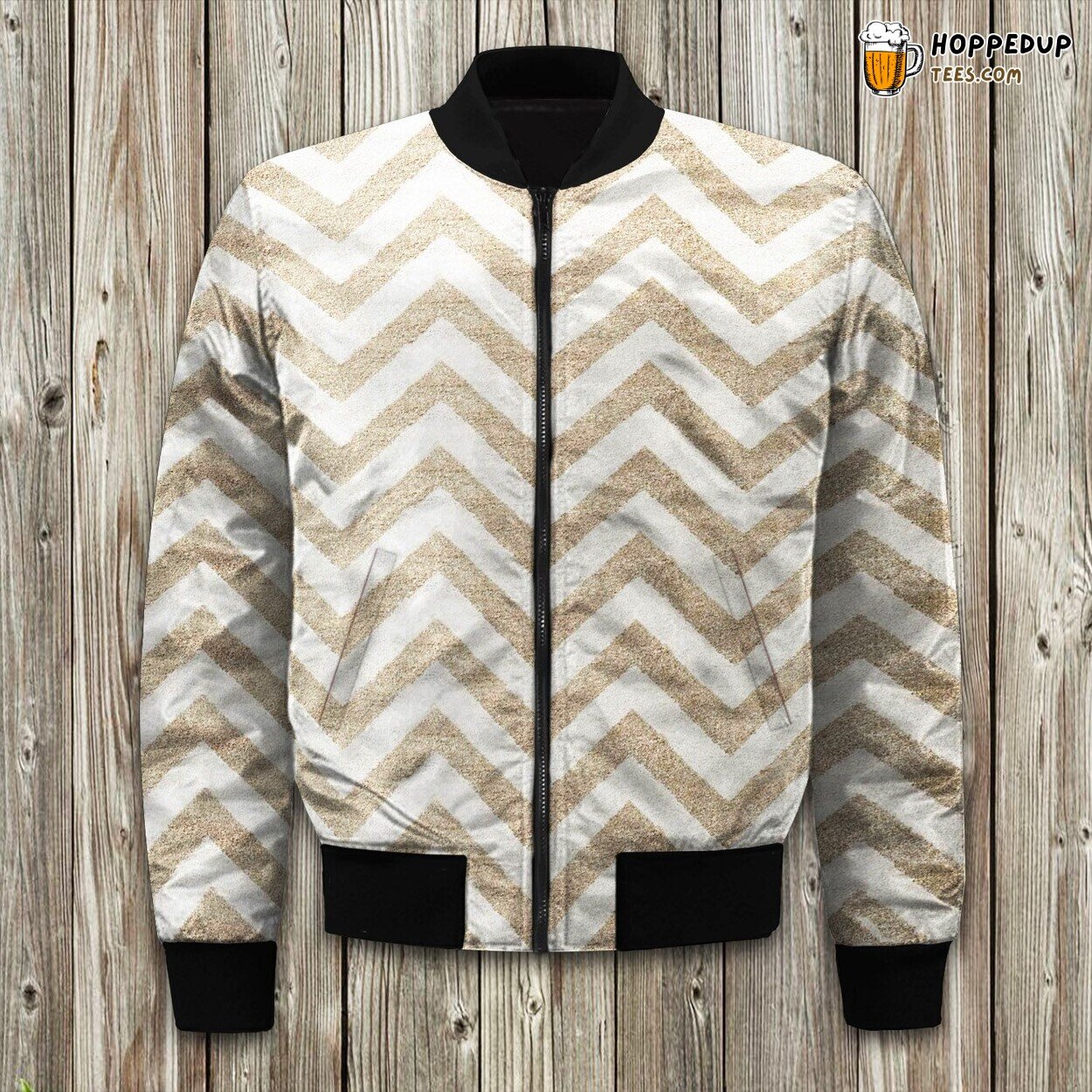 Chevron Wheat Pattern Winter Bomber Jacket Padded Warmth Crafted Luxury
