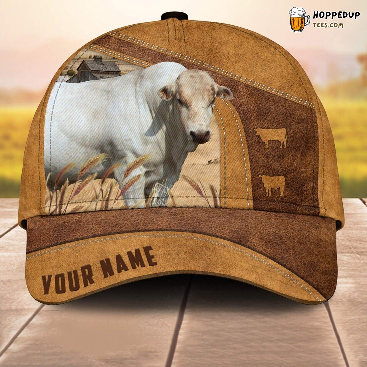 Chianina Cale Custom Baseball Cap 3D Print Farm Lovers Leather Animal