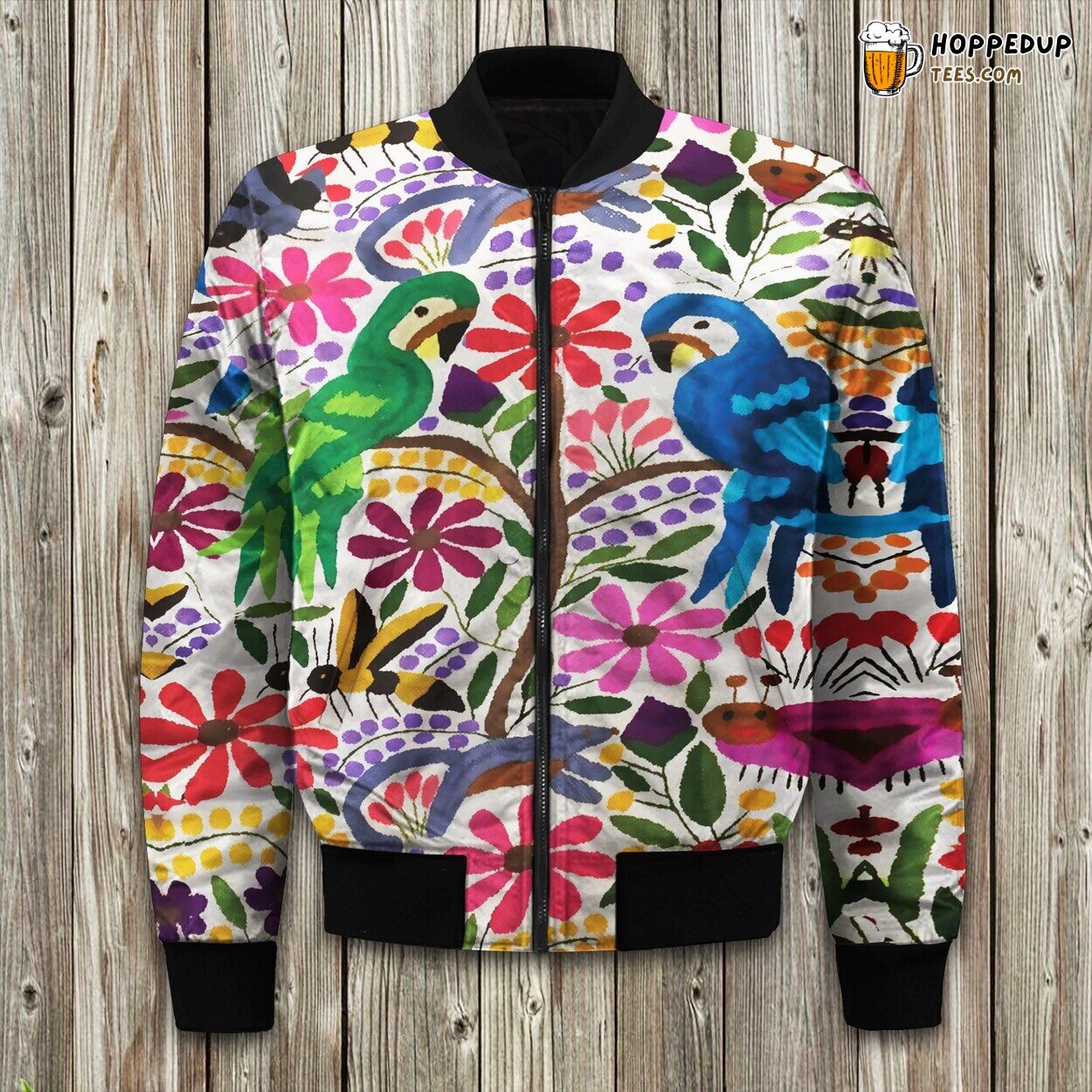 Chiapas Mexican Art Parrots Bomber Jacket