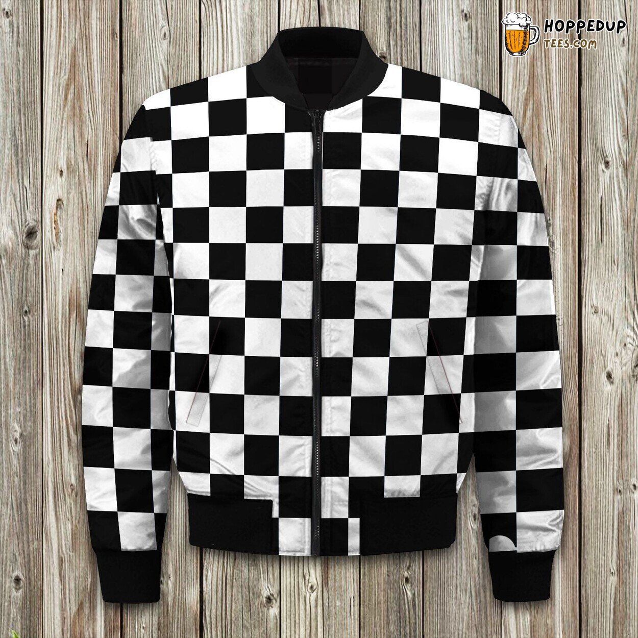 Chic Black White Plaid Checkered Trendy Winter Bomber Jacket Elite