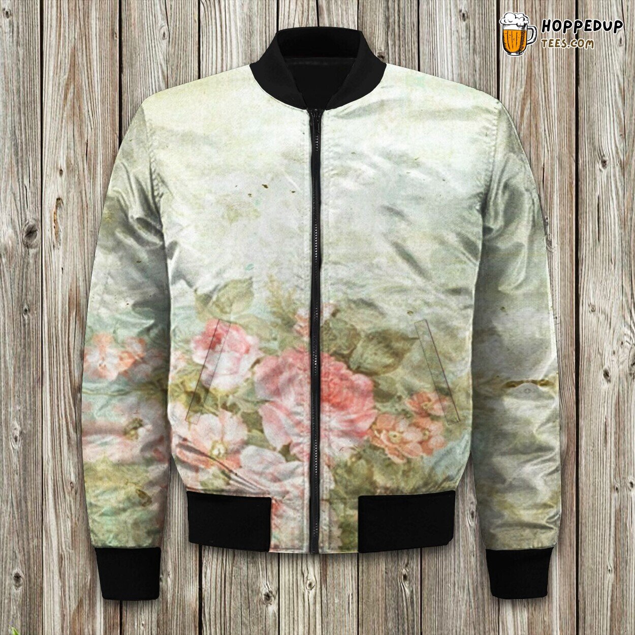 Chic Vintage Pink Rose Bomber Jacket