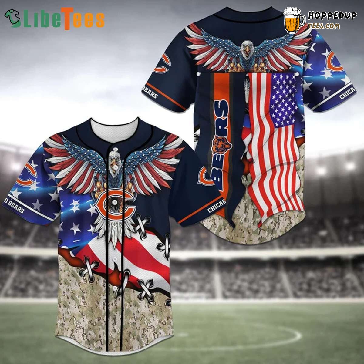 Chicago Bears Baseball Jersey American Flag Eagle Patriotic Fan