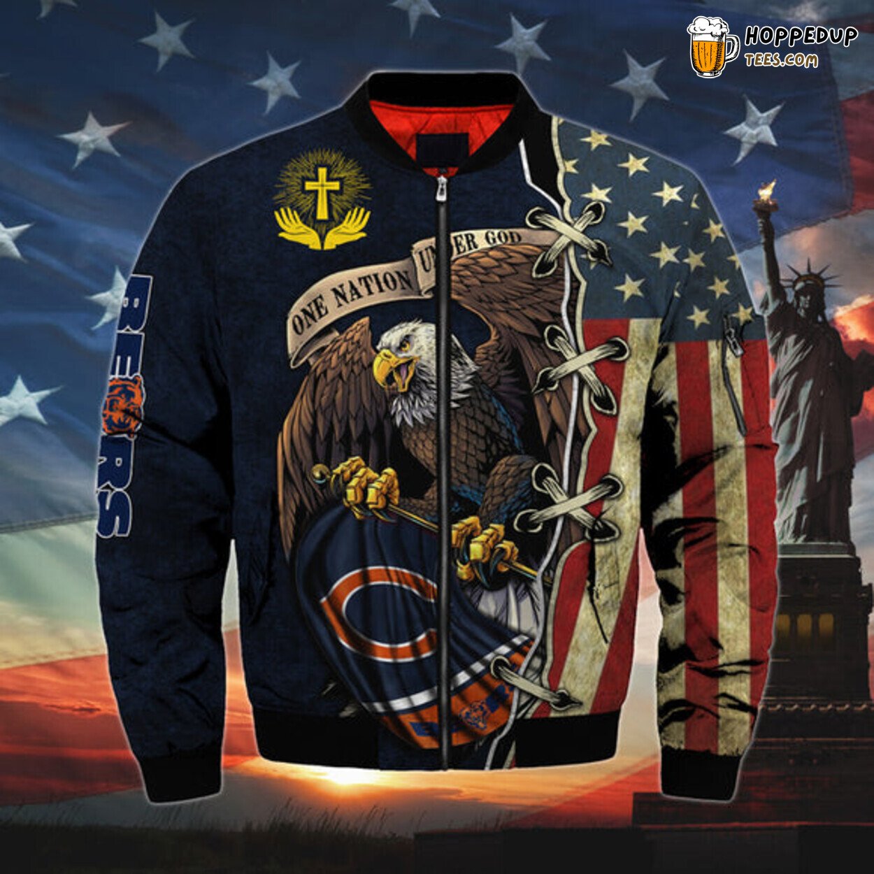 Chicago Bears Men Bomber Jacket Series One Nation Under God Sporty Design