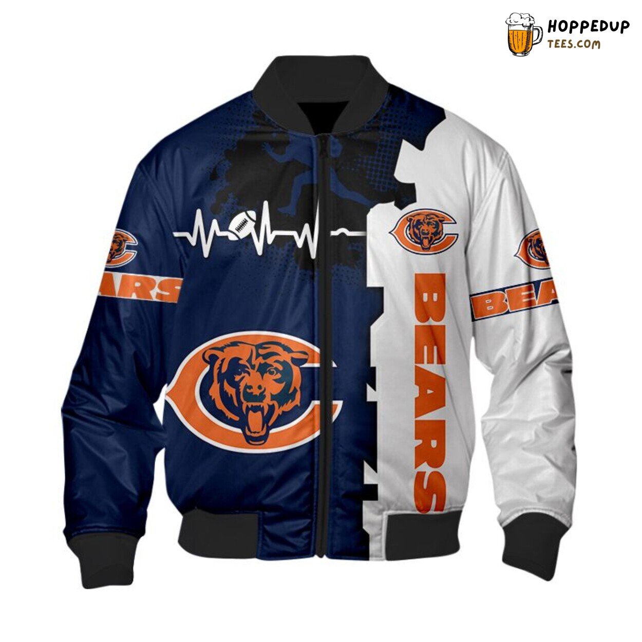 Chicago Bears Modern Bomber Jacket Featuring Heart ECG Line Design