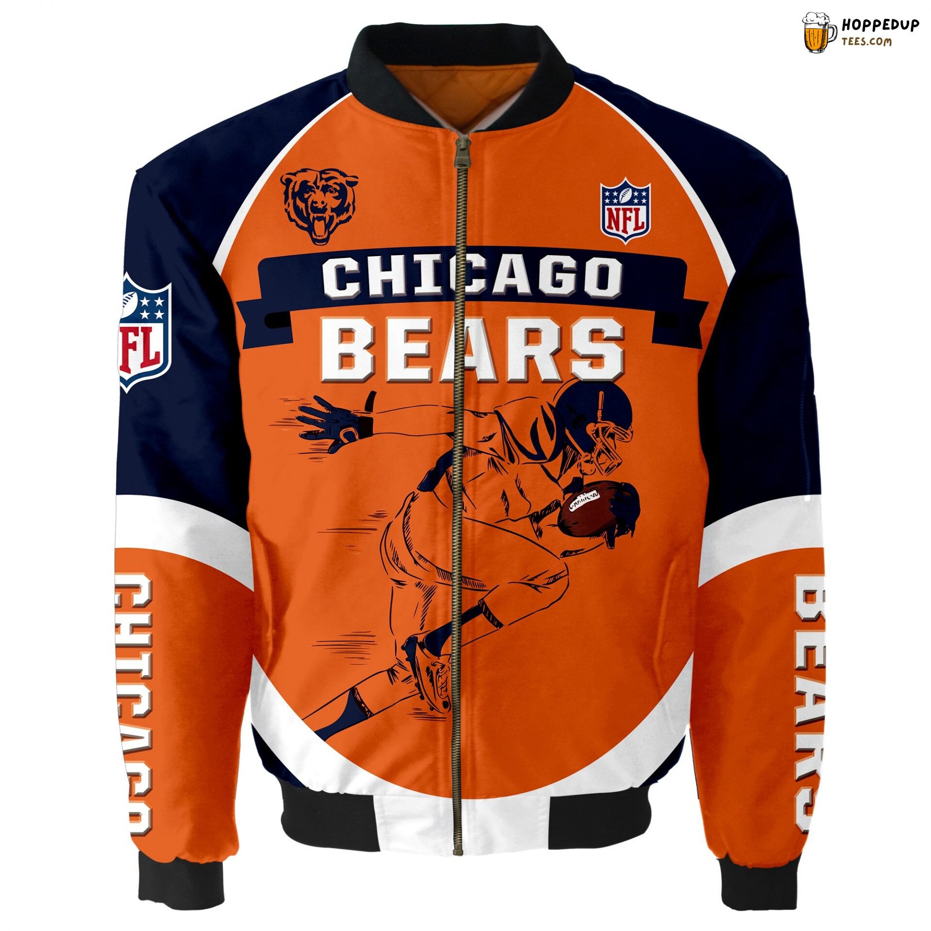 Chicago Bears NFL Vibrant Orange Enthusiast Bomber Jacket