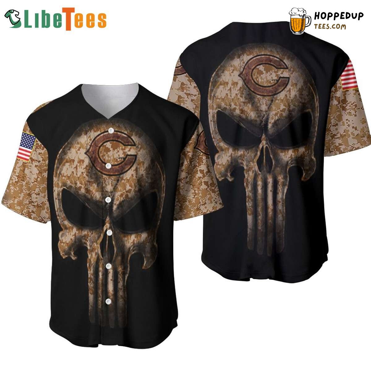 Chicago Bears Skull Camouflage Pattern Baseball Jersey Unique