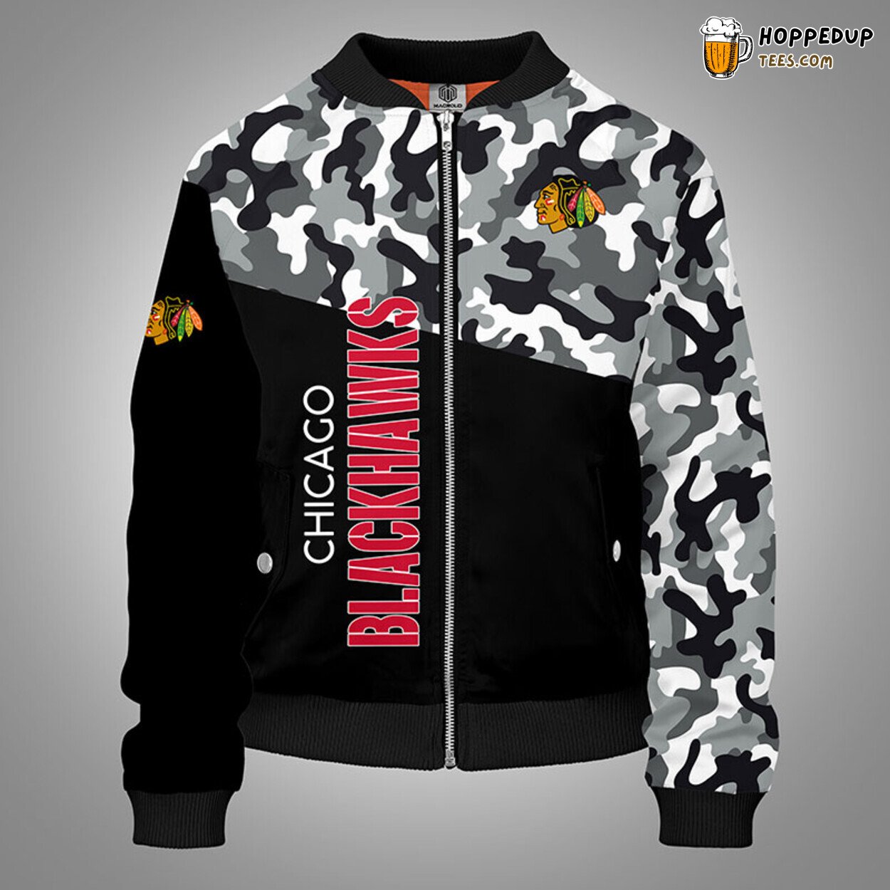 Chicago Blackhawks NHL Camouflage Black Unique Bomber Jacket Stylish Look