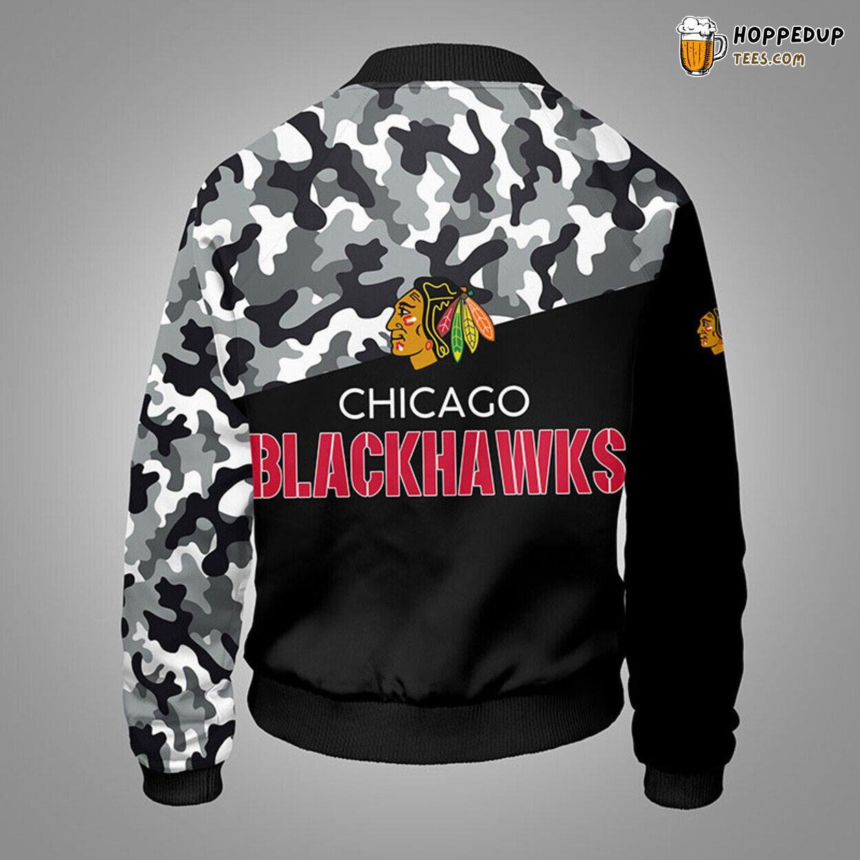 Chicago Blackhawks NHL Camouflage Black Unique Bomber Jacket Stylish Look
